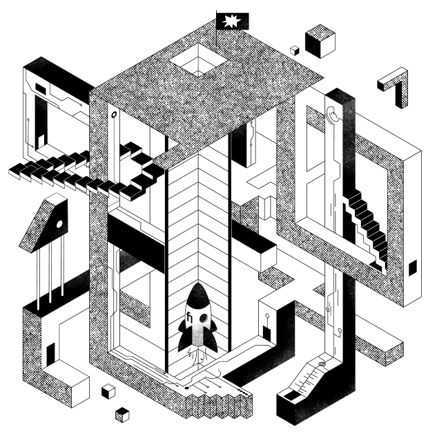 Hand drawing of an intricate building